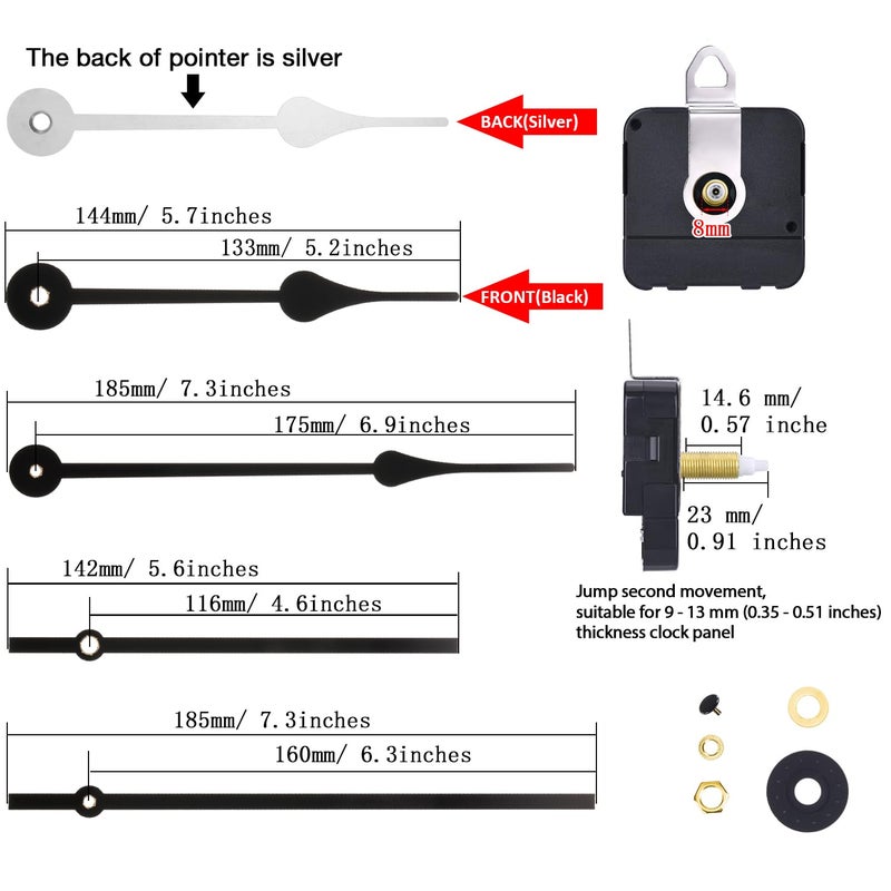 Hicarer Clock Movement Mechanism High Torque Long Shaft Clock Replacement Wall Mechanism Hands Quartzs DIY Repair Parts Motor Replacement with 2 Pairs of Hands - Image 2