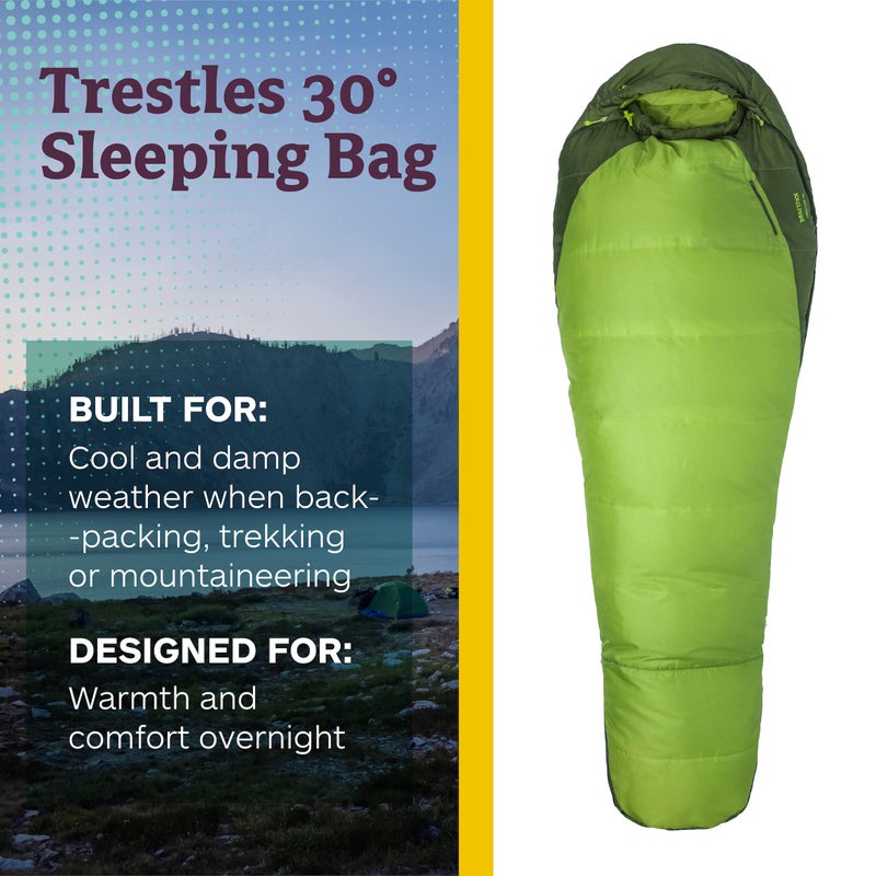Marmot Men's Trestles 30Â° Sleeping Bag | Insulated, Water-Resistant, Left-Zip, Green Lichen/Greenland, Long - Image 2