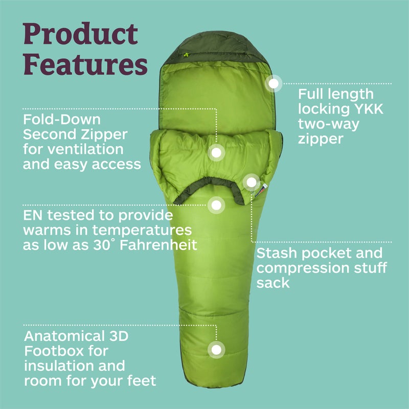 Marmot Men's Trestles 30Â° Sleeping Bag | Insulated, Water-Resistant, Left-Zip, Green Lichen/Greenland, Long - Image 4