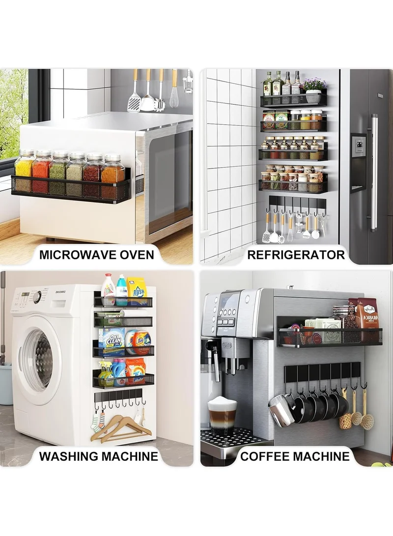 QUESERA Magnetic Spice Rack Set – 5 Pack Moveable Magnetic Shelves with 10-Hook Rack