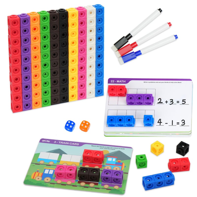 BenBen 100pcs Linking Cubes with 15 DoubleSided Activity Cards Math Manipulatives for Kids Ages 48 Counting Blocks for Kindergarten Snap Cubes STEM Educational Toy for Classroom Homeschool - Image 3