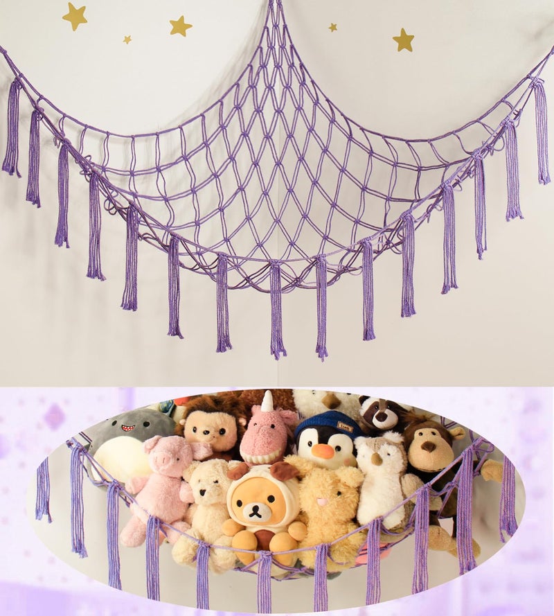 mirolam Stuffed Animal Storage Hammock Net Toy Hammock Net for Stuffed Animals Corner Hanging Stuff Animal Organizer Holder Large Size Baby Nursery Room Decor