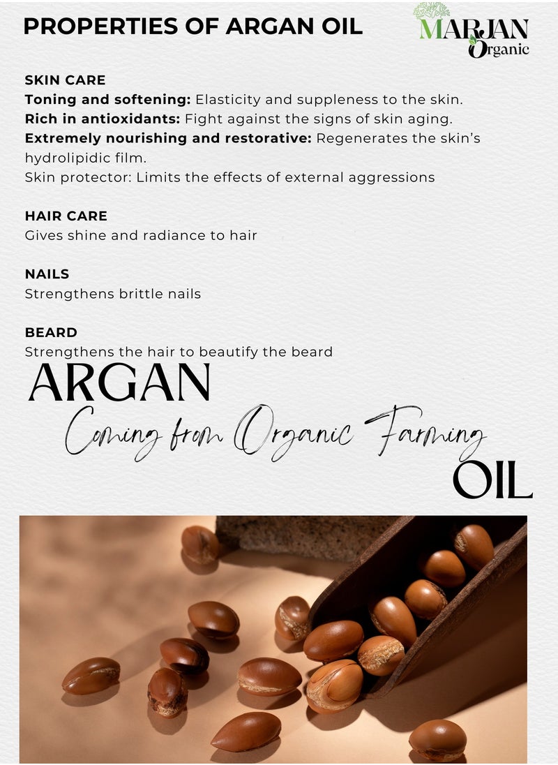 MARJAN ORGANIC - Moroccan Argan Oil 30ml - Certified Organic 100% Pure Cold Pressed Virgin Premium Grade Moisturizer Treatment for Dry, Anti-aging, Damaged Skin, Face, Body, For Hair Growth, Frizz, Scalp - Image 1