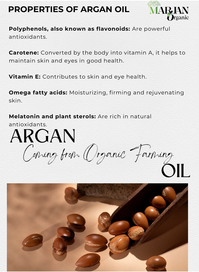 MARJAN ORGANIC - Moroccan Argan Oil 30ml - Certified Organic 100% Pure Cold Pressed Virgin Premium Grade Moisturizer Treatment for Dry, Anti-aging, Damaged Skin, Face, Body, For Hair Growth, Frizz, Scalp - Image 1