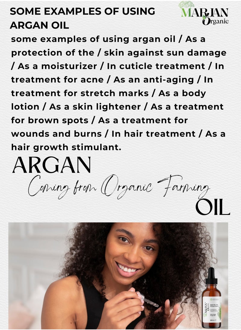 MARJAN ORGANIC - Moroccan Argan Oil 30ml - Certified Organic 100% Pure Cold Pressed Virgin Premium Grade Moisturizer Treatment for Dry, Anti-aging, Damaged Skin, Face, Body, For Hair Growth, Frizz, Scalp - Image 1