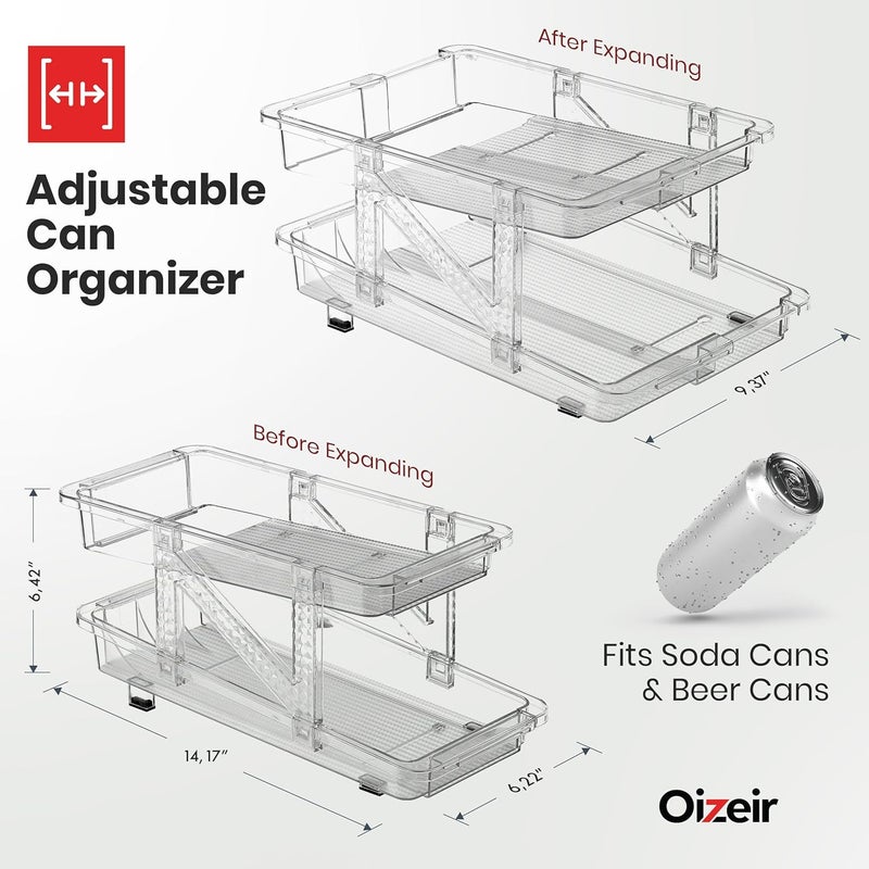Oizeir Expandable Soda Can Dispenser for Fridge - 2-Pack - Clear Transparent Soda Can Organizer for Refrigerator, Kitchen, and Pantry Storage Organizer for Cans, Beverage Bottle, Canned Food & Bottles - Image 2