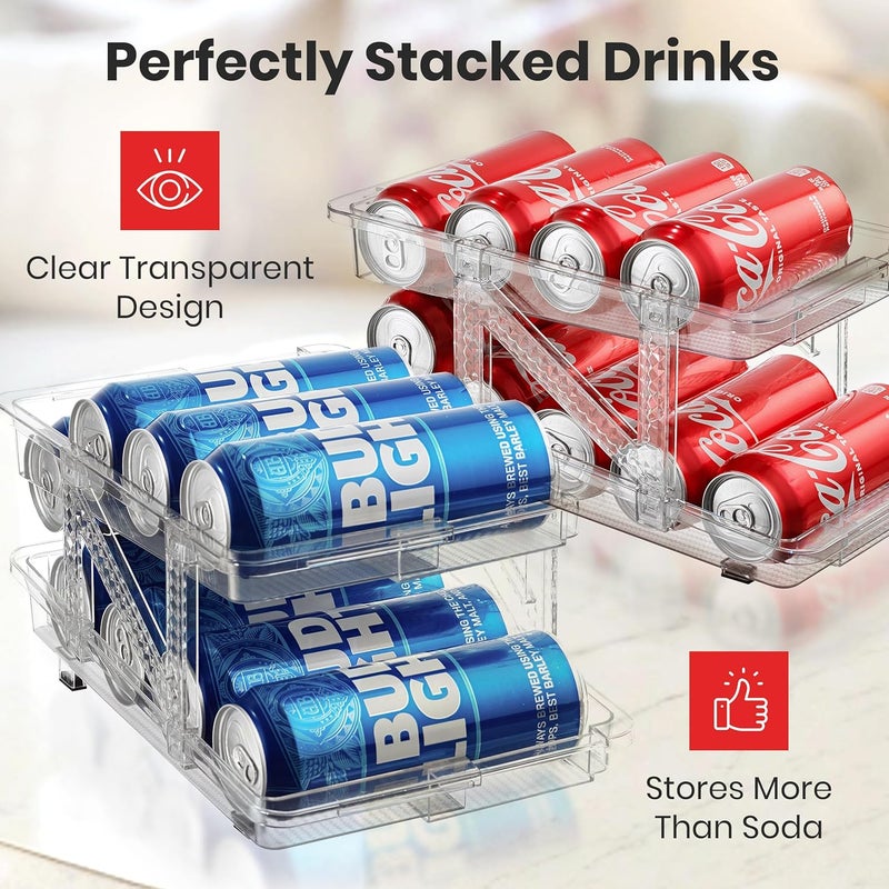 Oizeir Expandable Soda Can Dispenser for Fridge - 2-Pack - Clear Transparent Soda Can Organizer for Refrigerator, Kitchen, and Pantry Storage Organizer for Cans, Beverage Bottle, Canned Food & Bottles - Image 3