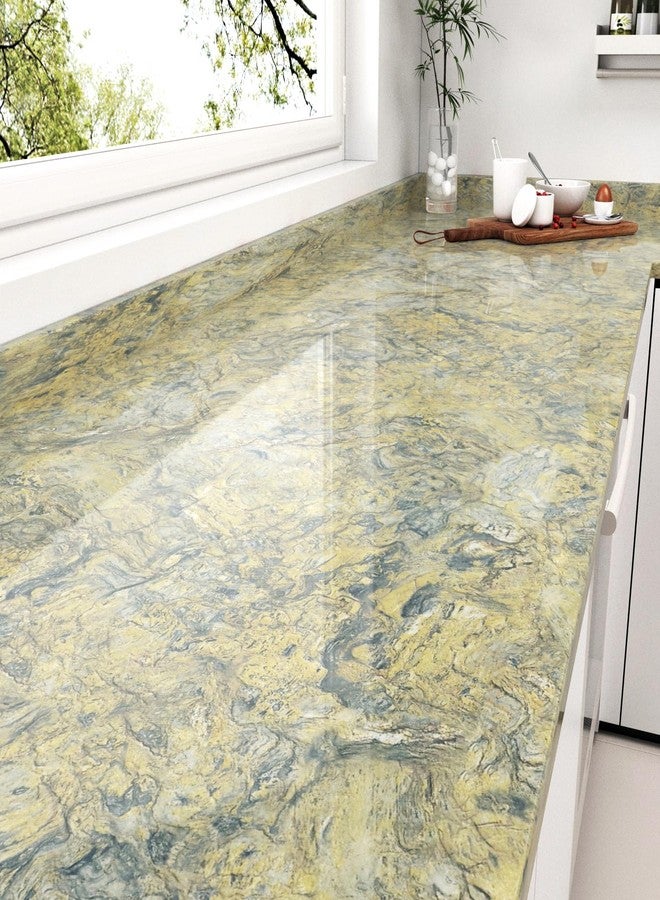 WESTICK Glossy Gold Marble Contact Paper for Countertops 15.8"x80" Yellow Marble Vinyl Wallpaper Peel and Stick Waterproof Granite Countertop Contact Paper for Tables Dresser Bathroom Sink Cabinets - Image 1