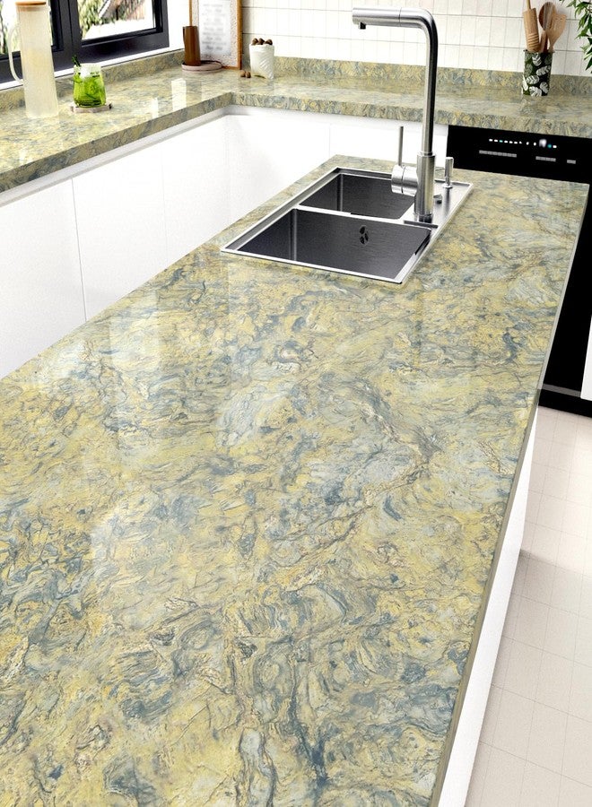 WESTICK Glossy Gold Marble Contact Paper for Countertops 15.8"x80" Yellow Marble Vinyl Wallpaper Peel and Stick Waterproof Granite Countertop Contact Paper for Tables Dresser Bathroom Sink Cabinets - Image 5