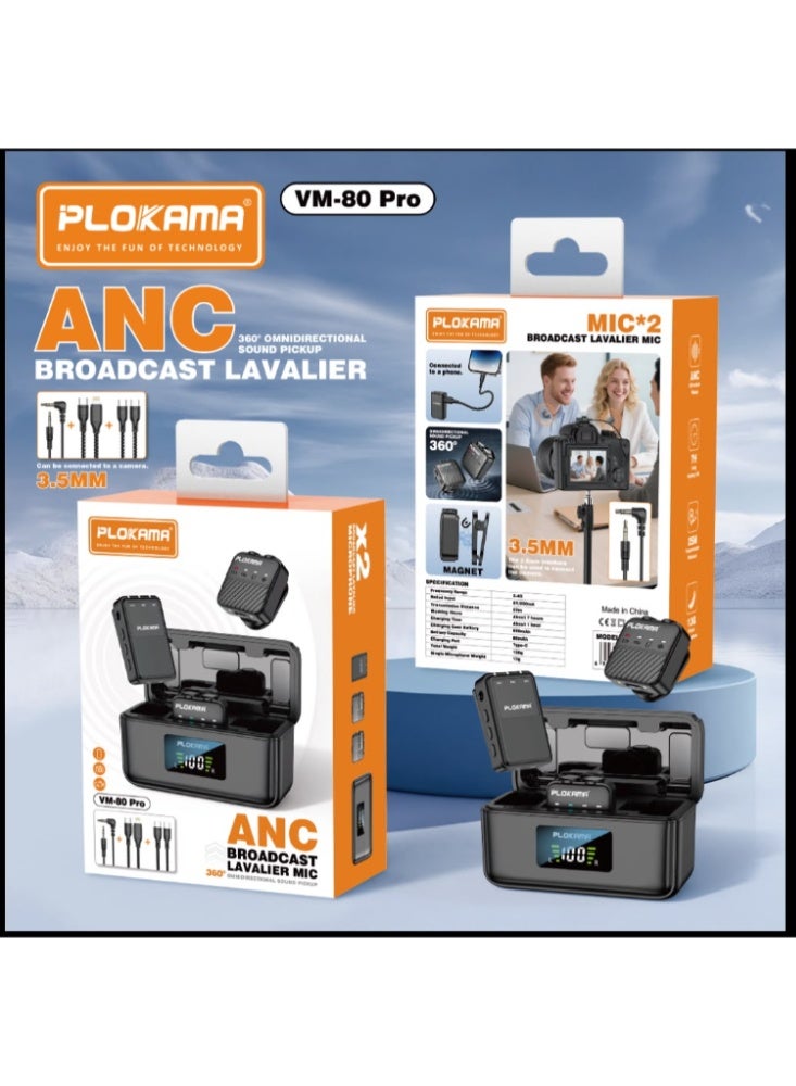 التخطيط ميكروفون لافالير لاسلكي PLOKAMA VM-80 Pro ANC للبث مع إلغاء الضوضاء النشط - Image 1