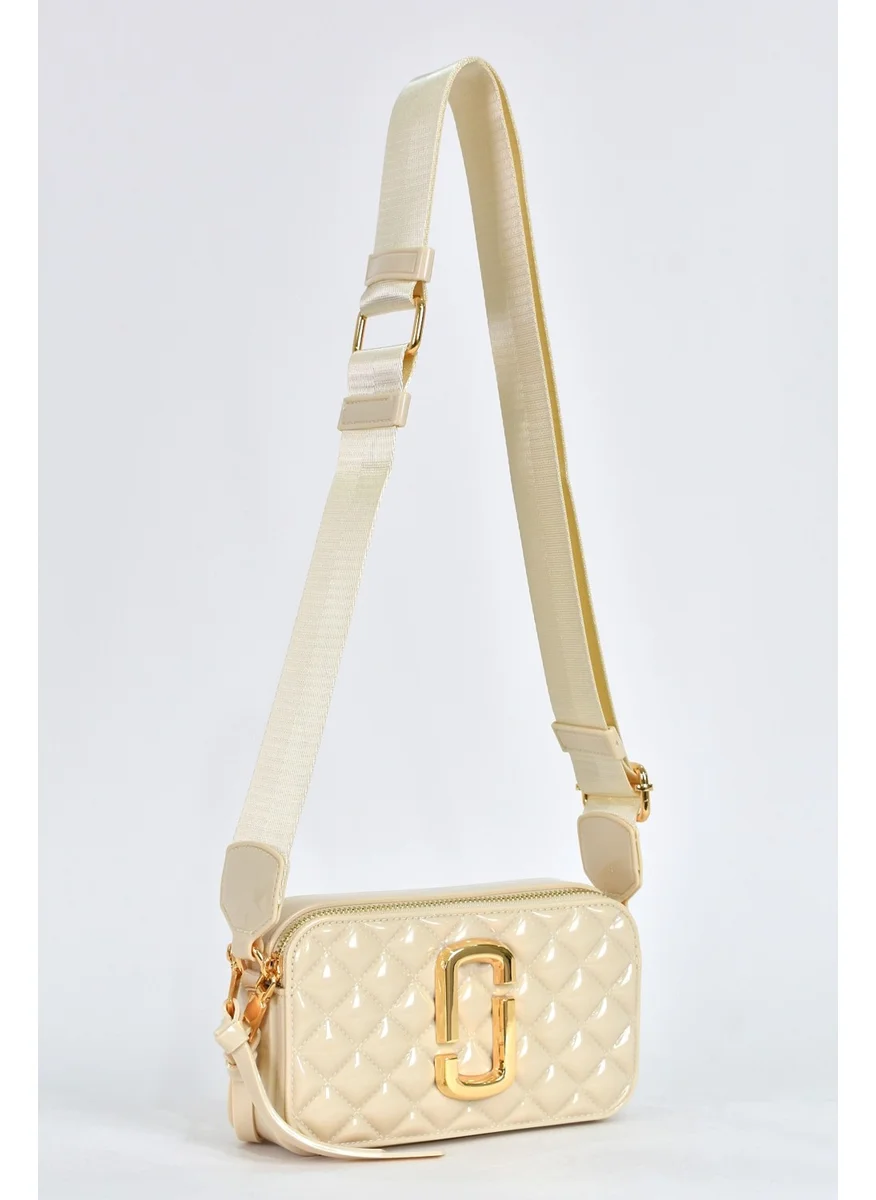 Elatae Women's Silicone Crossbody Bag with Column Shoulder Strap Beige 26398