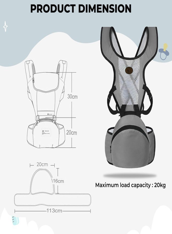 Bembika Adjustable Hip Seat Baby Carrier - Comfortable & Safe for Newborns and Toddlers-(Grey) - Image 3