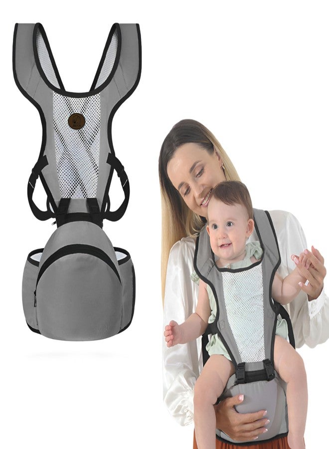 Bembika Adjustable Hip Seat Baby Carrier - Comfortable & Safe for Newborns and Toddlers-(Grey) - Image 1