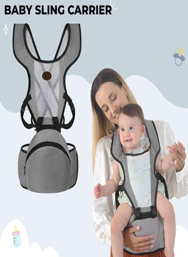 Bembika Adjustable Hip Seat Baby Carrier - Comfortable & Safe for Newborns and Toddlers-(Grey) - Image 2