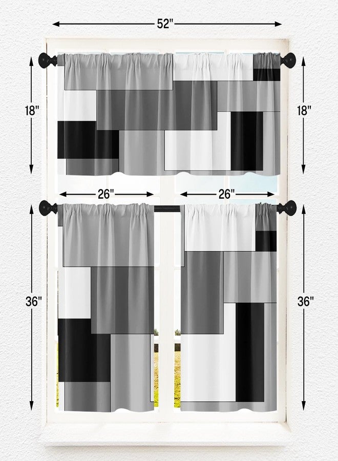 Tayney Black White Gray Kitchen Window Curtains Valance and Tier Set 36 Inch, Dark Grey Modern Geometric Rod Pocket Short Tier Curtain for Bathroom, Small Cafe Drapes for Kitchen Decor - Image 4