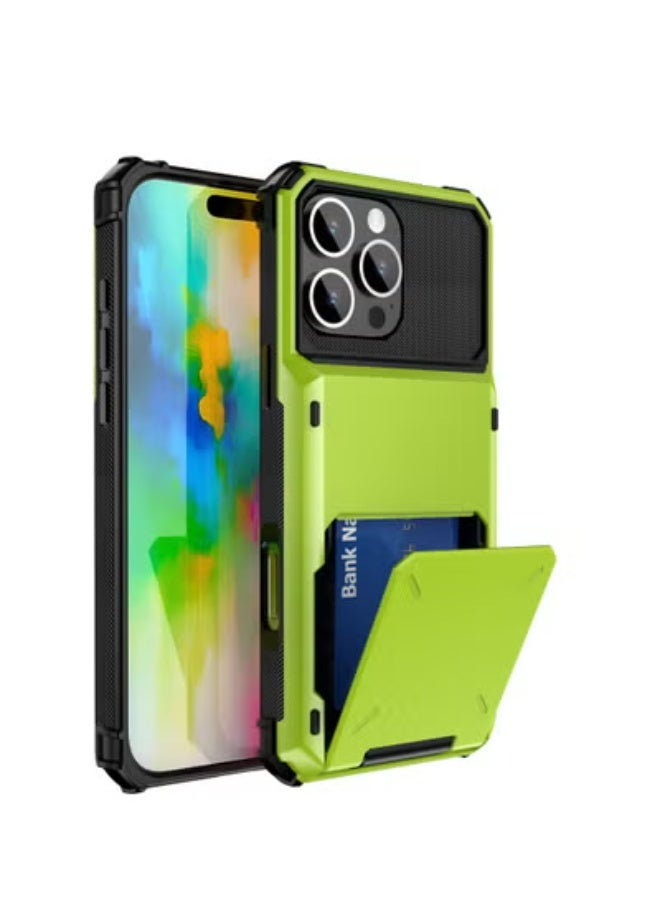 جولف لينك جراب حماية كامل مقاوم للصدمات مع حامل بطاقات، جراب صلب مزدوج الطبقات لهاتف آيفون 16 برو ماكس، أخضر - Image 1