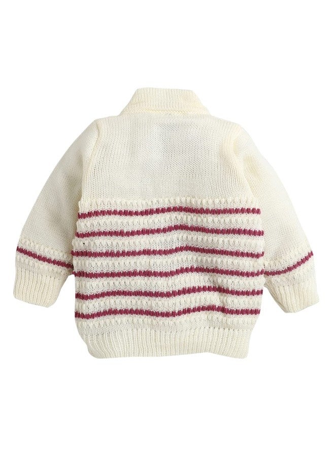 Little Angels Baby-Boys Baby Sweater Set - 3 Pcs Woollen Full Sleeves V-Neck Pearl Textured Knitted Sweater, Cap & Socks for 0 to 3 Months (Wine) - Image 4