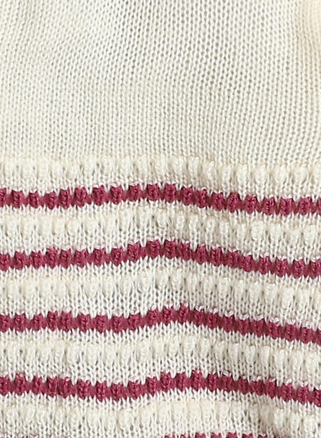 Little Angels Baby-Boys Baby Sweater Set - 3 Pcs Woollen Full Sleeves V-Neck Pearl Textured Knitted Sweater, Cap & Socks for 0 to 3 Months (Wine) - Image 5