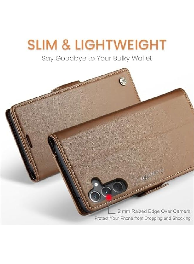 Samsung Galaxy A35 5G Wallet Case - RFID Blocking, Magnetic Closure, PU Leather, Card Holder, Kickstand, Shockproof (Brown) - Image 2
