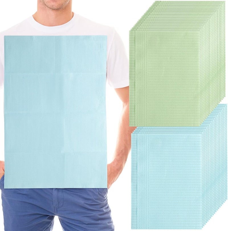 Woanger 100 Pcs Disposable Bibs  Lobster Crab Bibs for Elderly Adults  Kids  Waterproof 3 Ply Adhesive Tabs Green  Blue - Image 1