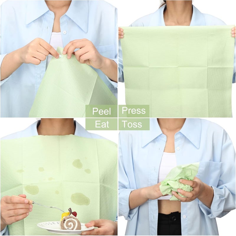 Woanger 100 Pcs Disposable Bibs  Lobster Crab Bibs for Elderly Adults  Kids  Waterproof 3 Ply Adhesive Tabs Green  Blue - Image 4