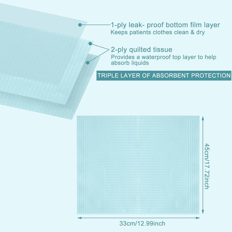 Woanger 100 Pcs Disposable Bibs  Lobster Crab Bibs for Elderly Adults  Kids  Waterproof 3 Ply Adhesive Tabs Green  Blue - Image 3