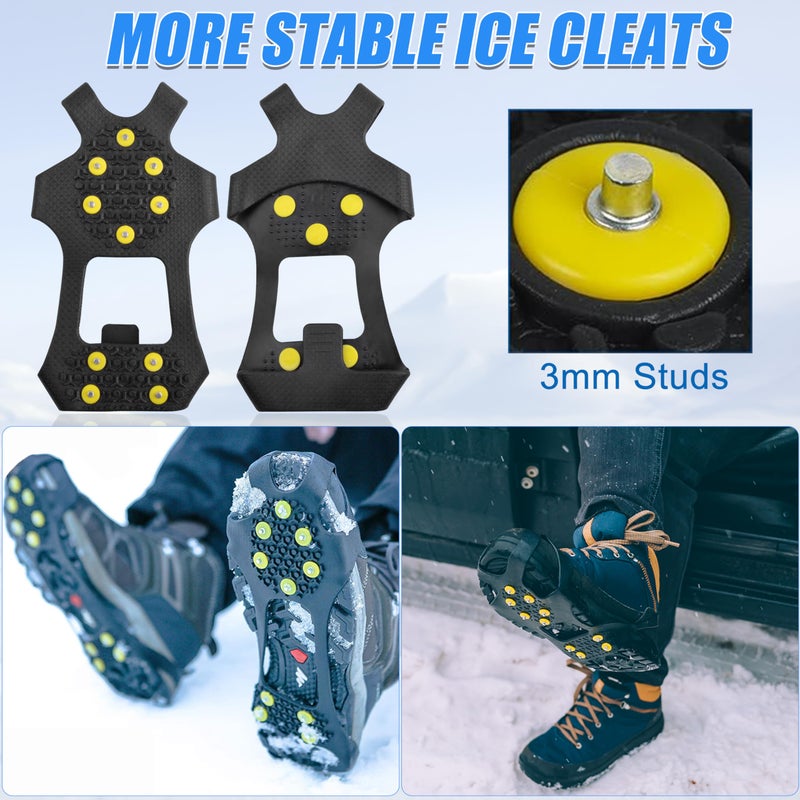 FUSIGO Ice Cleats Snow Traction Cleats, 10-Studs Walk Traction Cleats Crampons for Walking on Snow and Ice Anti Slip Rubber Walking Cleats Slip-on Stretch Footwear for Women Men Kids (Size XL) - Image 3