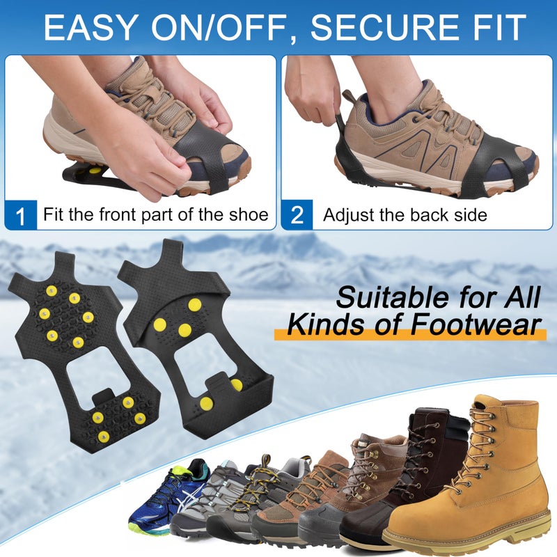 FUSIGO Ice Cleats Snow Traction Cleats, 10-Studs Walk Traction Cleats Crampons for Walking on Snow and Ice Anti Slip Rubber Walking Cleats Slip-on Stretch Footwear for Women Men Kids (Size XL) - Image 4