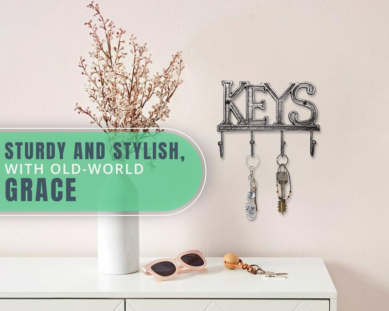 Comfify Key Holder For Wall - Cast Iron Decorative Farmhouse Rustic Wall Mount Key Organizer - 4 Key Hooks - Vintage Key Rack For Entryway With Screws And Anchors - 6X8 - Gray - Image 3