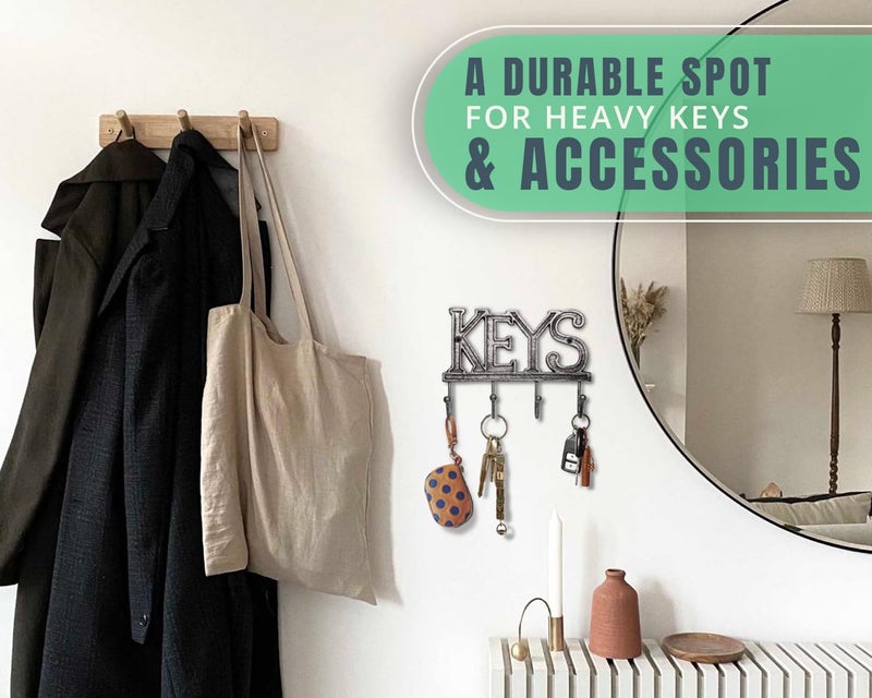 Comfify Key Holder For Wall - Cast Iron Decorative Farmhouse Rustic Wall Mount Key Organizer - 4 Key Hooks - Vintage Key Rack For Entryway With Screws And Anchors - 6X8 - Gray - Image 5