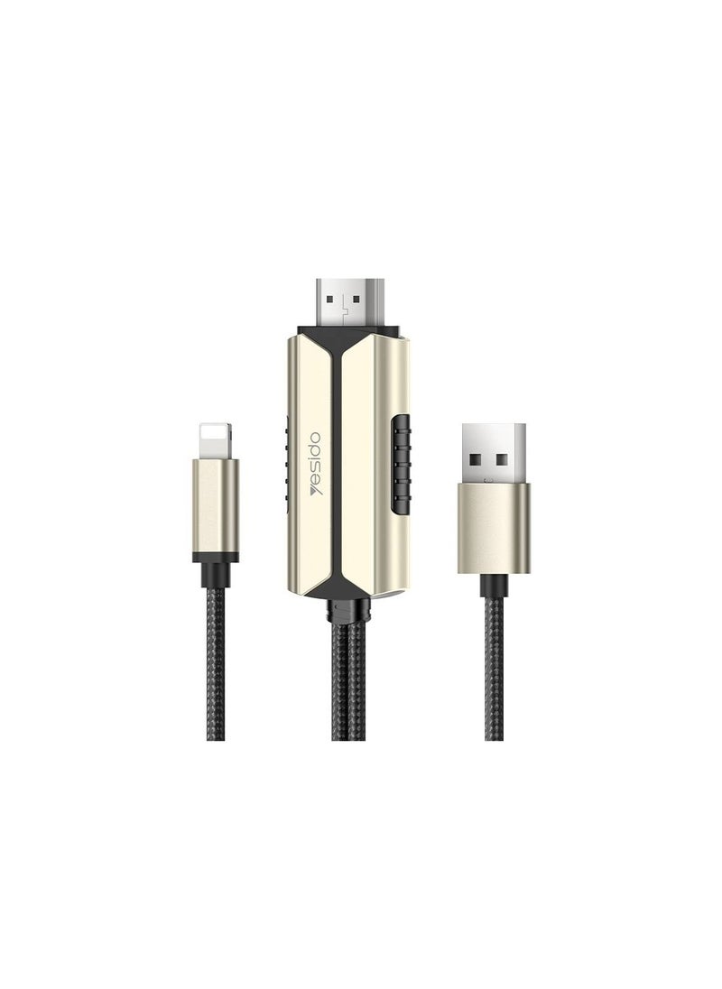 Yesido Yesido Lightning to HDMI adapter with USB for charging - 2m - Gold/Black  - Image 1