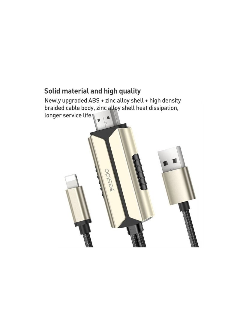 Yesido Yesido Lightning to HDMI adapter with USB for charging - 2m - Gold/Black  - Image 2