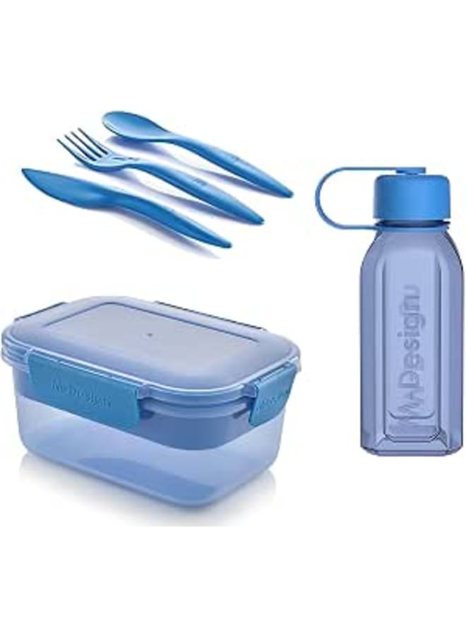 M-Design Lunch Set - 1.1L Box, 500ml Water Bottle & 3pc. Cutlery Blue 75088