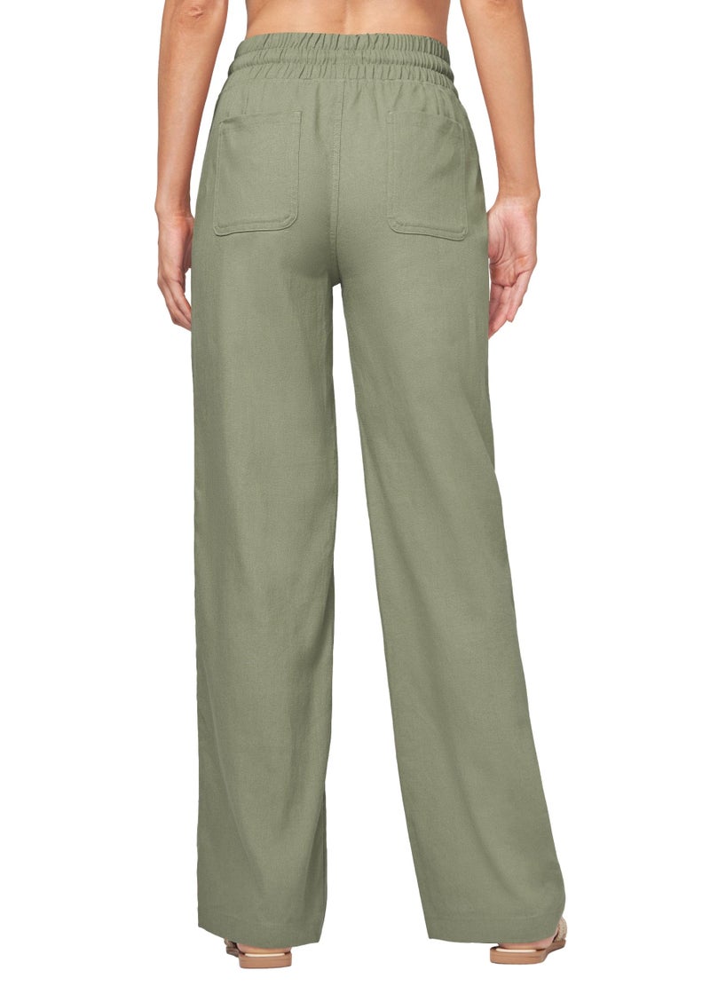 Willit Women Linen Pants Wide Leg Casual Palazzo Pants Cotton Linen Lounge Beach Summer Pants with Pockets 31" Sage Green M - Image 3