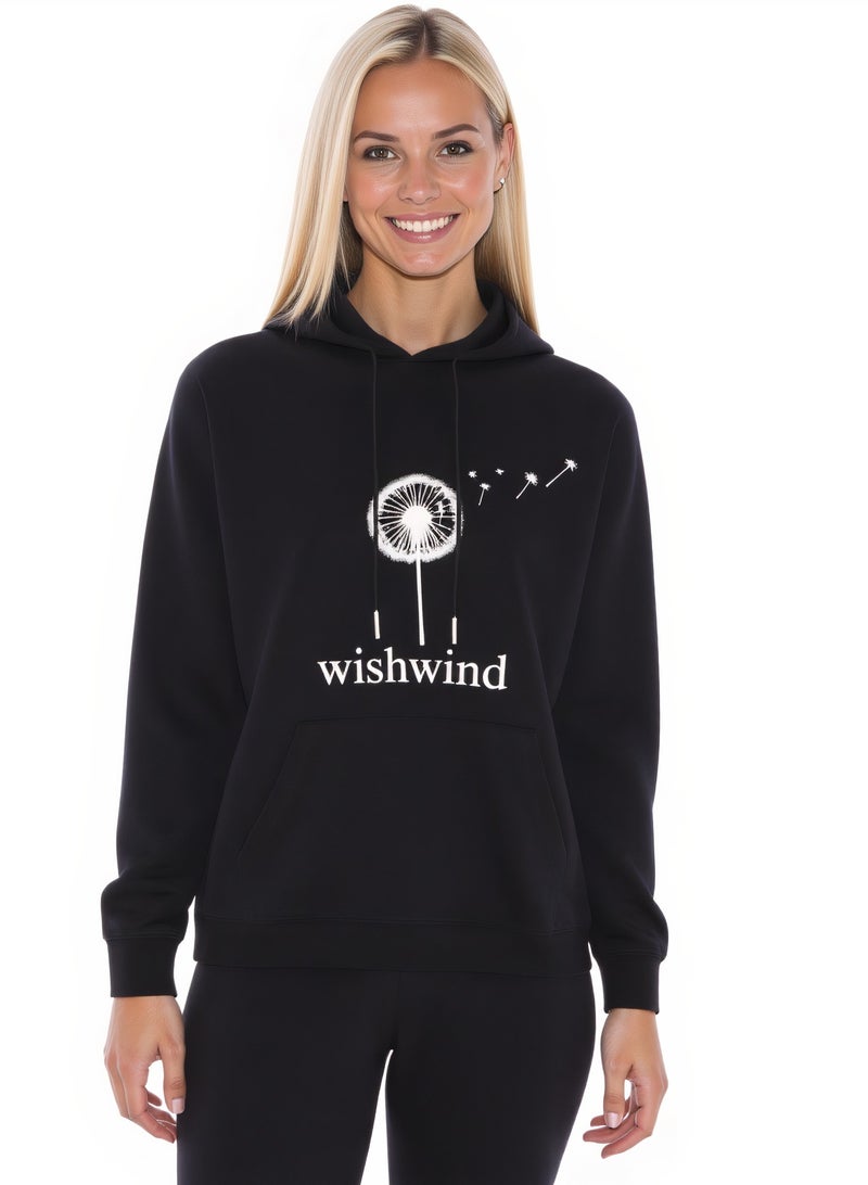 WISHWIND Unisex Dandelion Graphic Hoodie - Black - Image 2