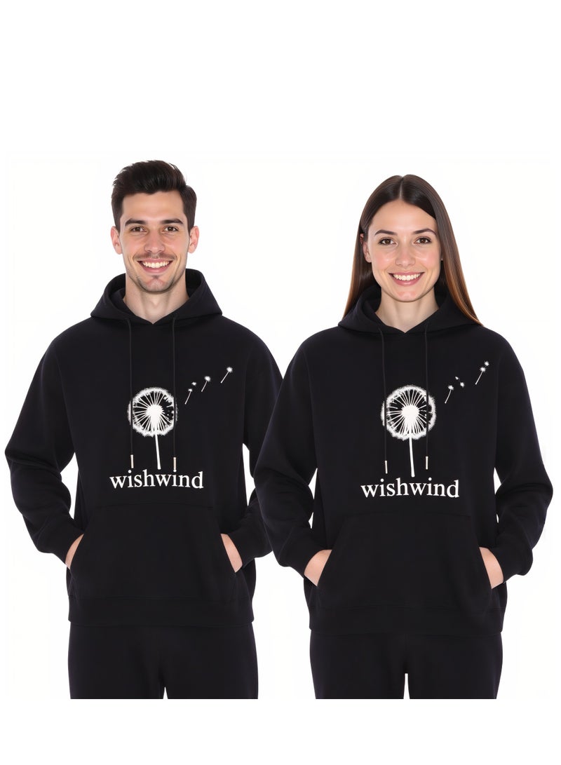 WISHWIND Unisex Dandelion Graphic Hoodie - Black - Image 3