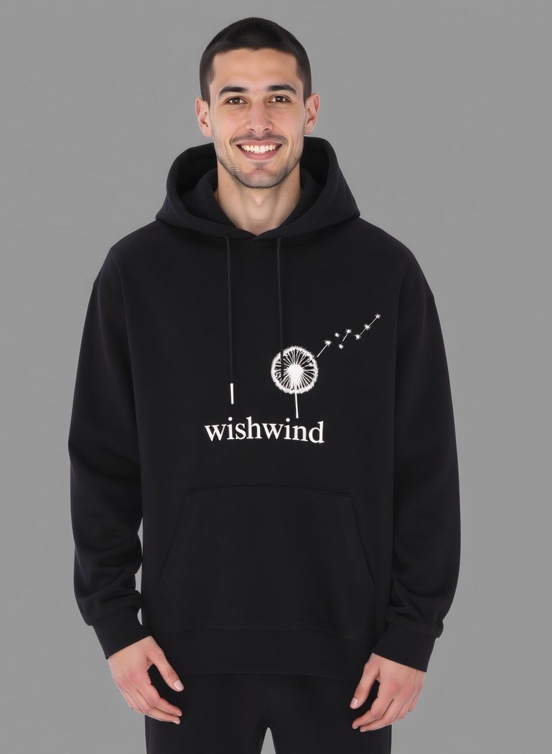 WISHWIND Unisex Dandelion Graphic Hoodie - Black - Image 4