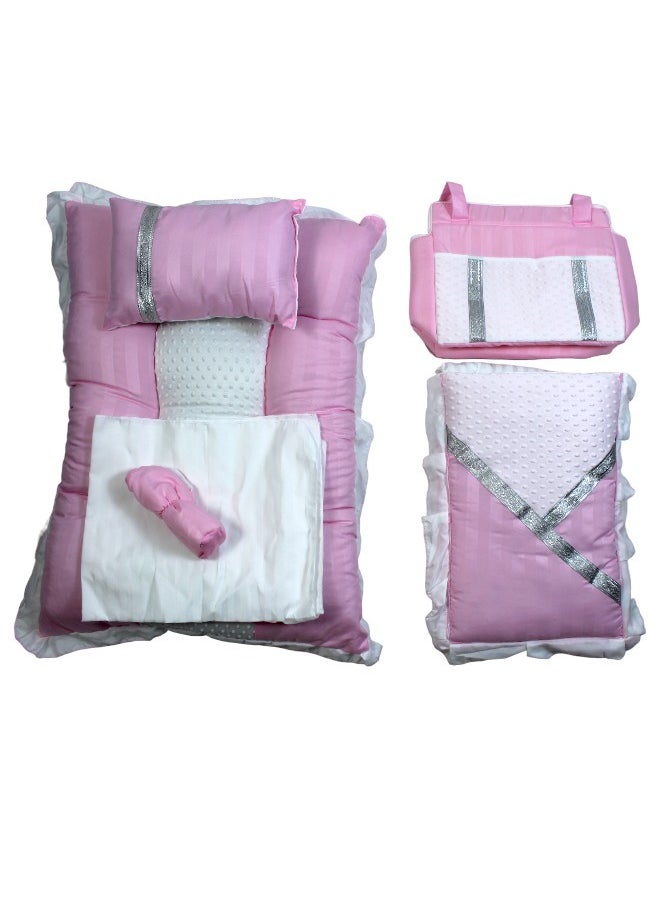 Toy Box - Newborn Baby Gift set of Soft and Skin-friendly  Baby Mattress with Pillow , Diaper Bag & Soft Cushioned Portable Carry Cot & Quilt Bedsheet - Image 1
