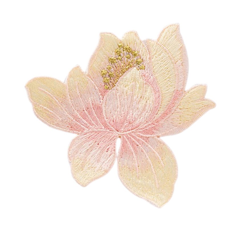 JRYYR Multicolor 8 8cm Lotus Flower 5 Flowers Bouquet Embroidery Fabric Patch Ironing Patch Accessory Repair Allowance New Beige