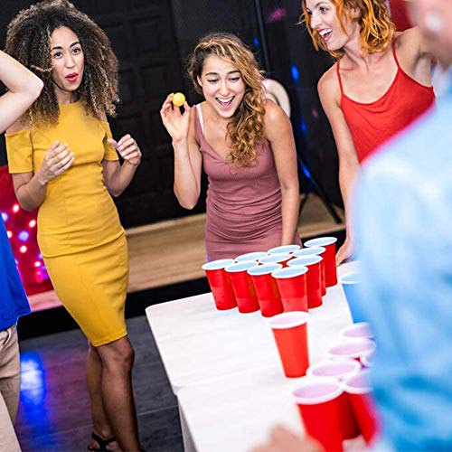 Tickles Pack of 50, Beer Pong Glasses with Free Ping Pong Balls Set, Easy Grip Reusable Drinking Party Cups for Iced Tea, Punch, Cocktail, Couple, Ladies Games (Color: Red Size: 475 ml) - Image 4