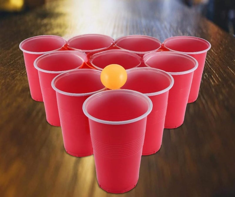 Tickles Pack of 50, Beer Pong Glasses with Free Ping Pong Balls Set, Easy Grip Reusable Drinking Party Cups for Iced Tea, Punch, Cocktail, Couple, Ladies Games (Color: Red Size: 475 ml) - Image 2