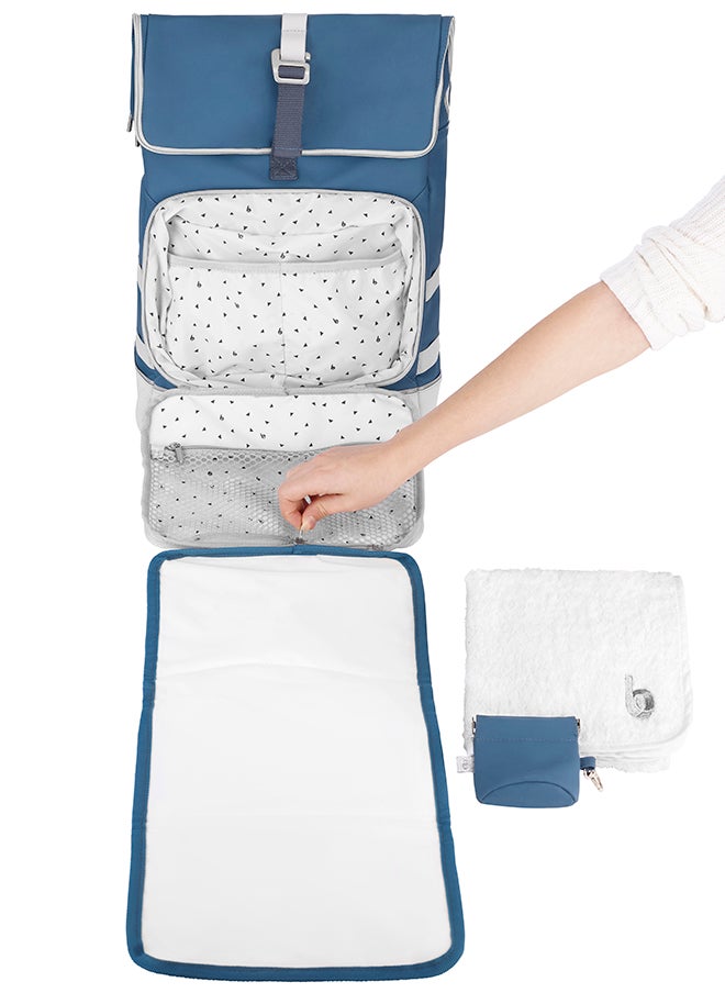 babymoov - Babymoov Sancy Diaper Bag Backpack, Unisex Back Pack With Heavy Duty Roll-Top Closure, Large Insulated Compartment, Changing Pad And Accessories, Blue - Image 1