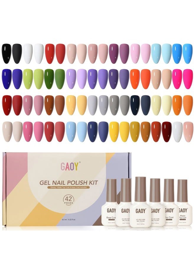 GAOY 42 Pcs Gel Nail Polish Kit, Pink White Red Jelly Nude Colors All Seasons Gel Nail Polish Set with Glossy & Matte Top Coat and Base Coat for Salon and DIY Manicure at Home - Image 1