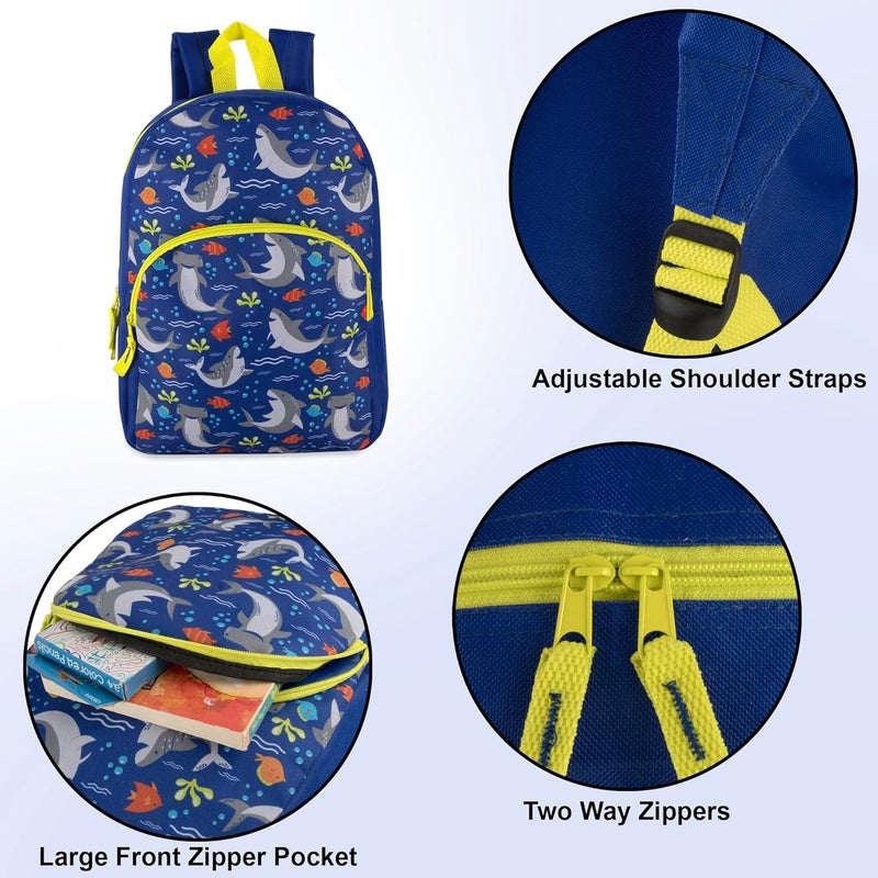 Trailmaker 15 Inch Kids Backpacks for Boys & Girls | Preschool, Kindergarten, Elementary School Backpacks with Adjustable, Padded Straps (Seafaring Sharks) - Image 2