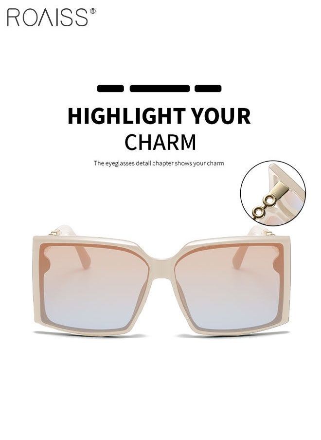 roaiss - Women's Square Sunglasses, UV400 Protection Sun Glasses with Stylish Temples, Oversize Fashion Anti-glare Sun Shades for Women with Glasses Case, 60mm, Beige - Image 1