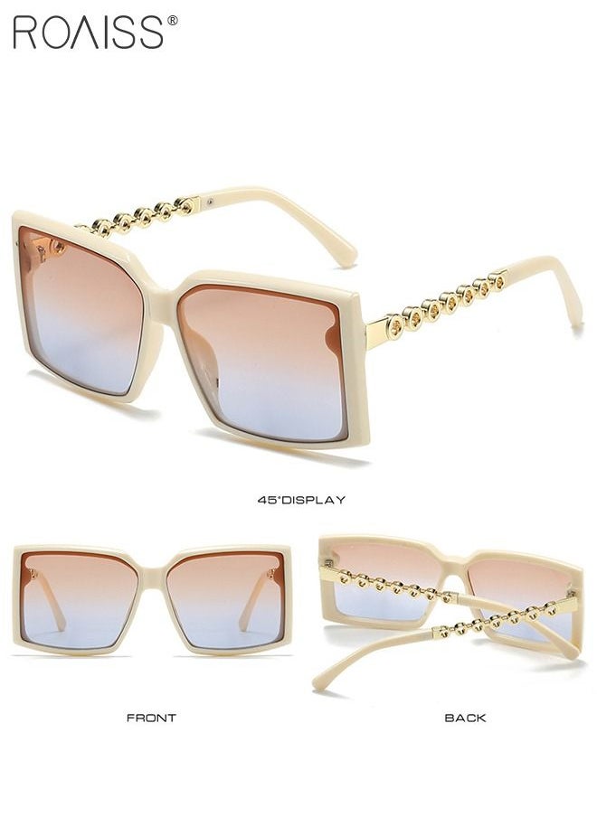 roaiss - Women's Square Sunglasses, UV400 Protection Sun Glasses with Stylish Temples, Oversize Fashion Anti-glare Sun Shades for Women with Glasses Case, 60mm, Beige - Image 1