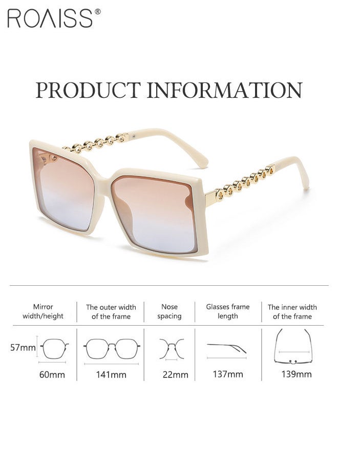 roaiss - Women's Square Sunglasses, UV400 Protection Sun Glasses with Stylish Temples, Oversize Fashion Anti-glare Sun Shades for Women with Glasses Case, 60mm, Beige - Image 1