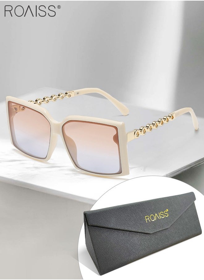 roaiss - Women's Square Sunglasses, UV400 Protection Sun Glasses with Stylish Temples, Oversize Fashion Anti-glare Sun Shades for Women with Glasses Case, 60mm, Beige - Image 1