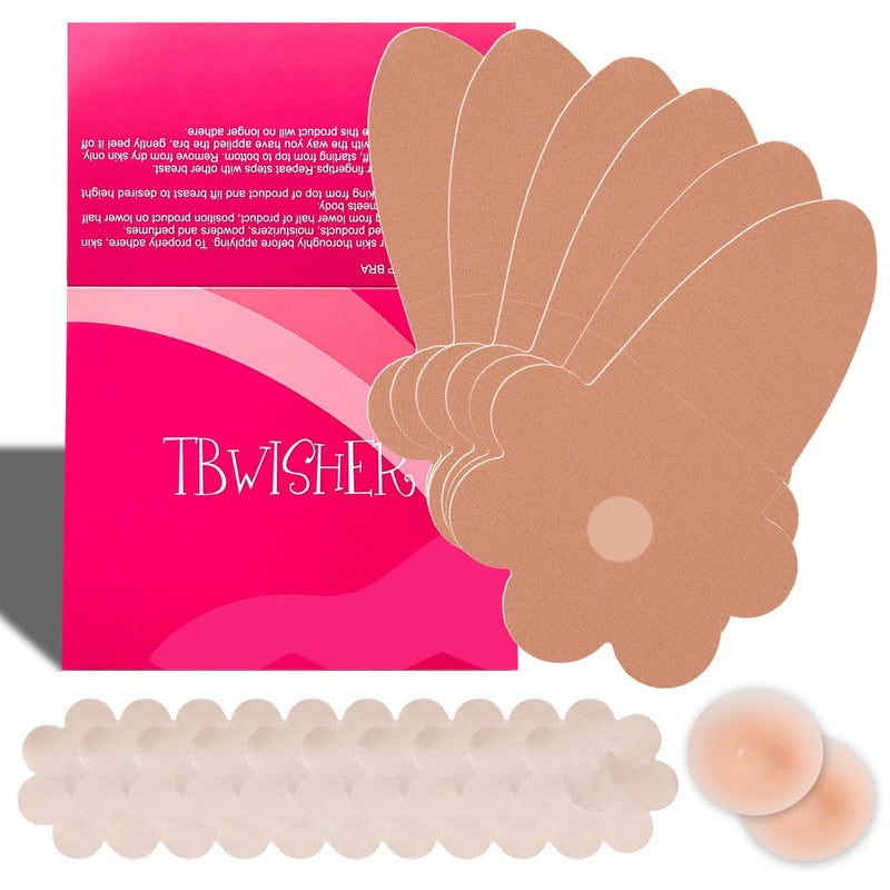 Tbwisher Boob Tape for Breast Lift Boobytape - 3 Pairs Sticky Body Tape for Push-up Breast Support Lift 5 pairs Nipple covers (Beige, A-B) - Image 1