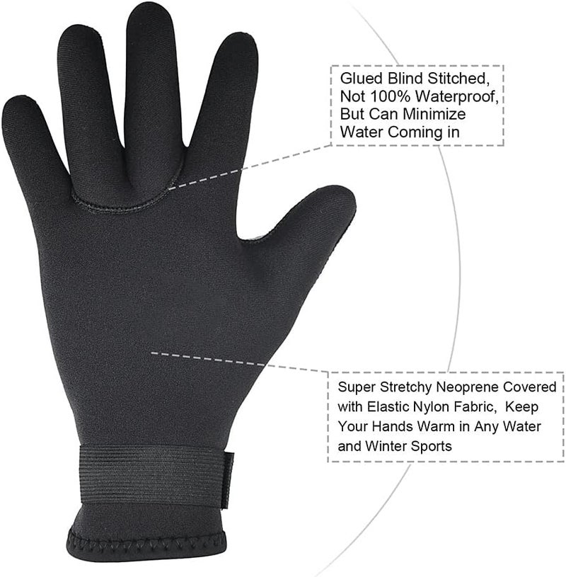 Luckam Water Gloves, 3mm Neoprene Five Finger Warm Wetsuit Winter Gloves for Scuba Diving Snorkeling Paddling Surfing Kayaking Canoeing Spearfishing Skiing (M) - Image 3